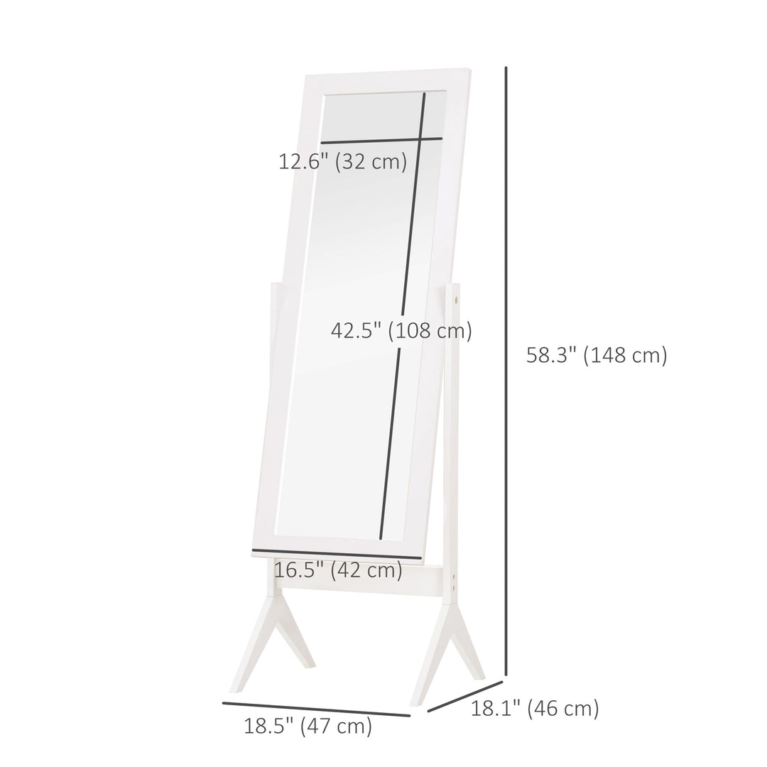 HOMCOM Full Length Mirror, Free Standing Full Body Mirror with Rectangular Frame, Adjustable Angle for Dressing Room, Bedroom, Living Room, White