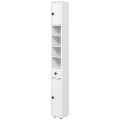kleankin 71" Tall Bathroom Storage Cabinet, Narrow Bathroom Cabinet with Open Shelves, 2 Door Cabinets, Adjustable Shelves, for Kitchen, Hallway, Living Room, White
