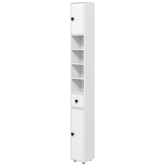 kleankin 71" Tall Bathroom Storage Cabinet, Narrow Bathroom Cabinet with Open Shelves, 2 Door Cabinets, Adjustable Shelves, for Kitchen, Hallway, Living Room, White
