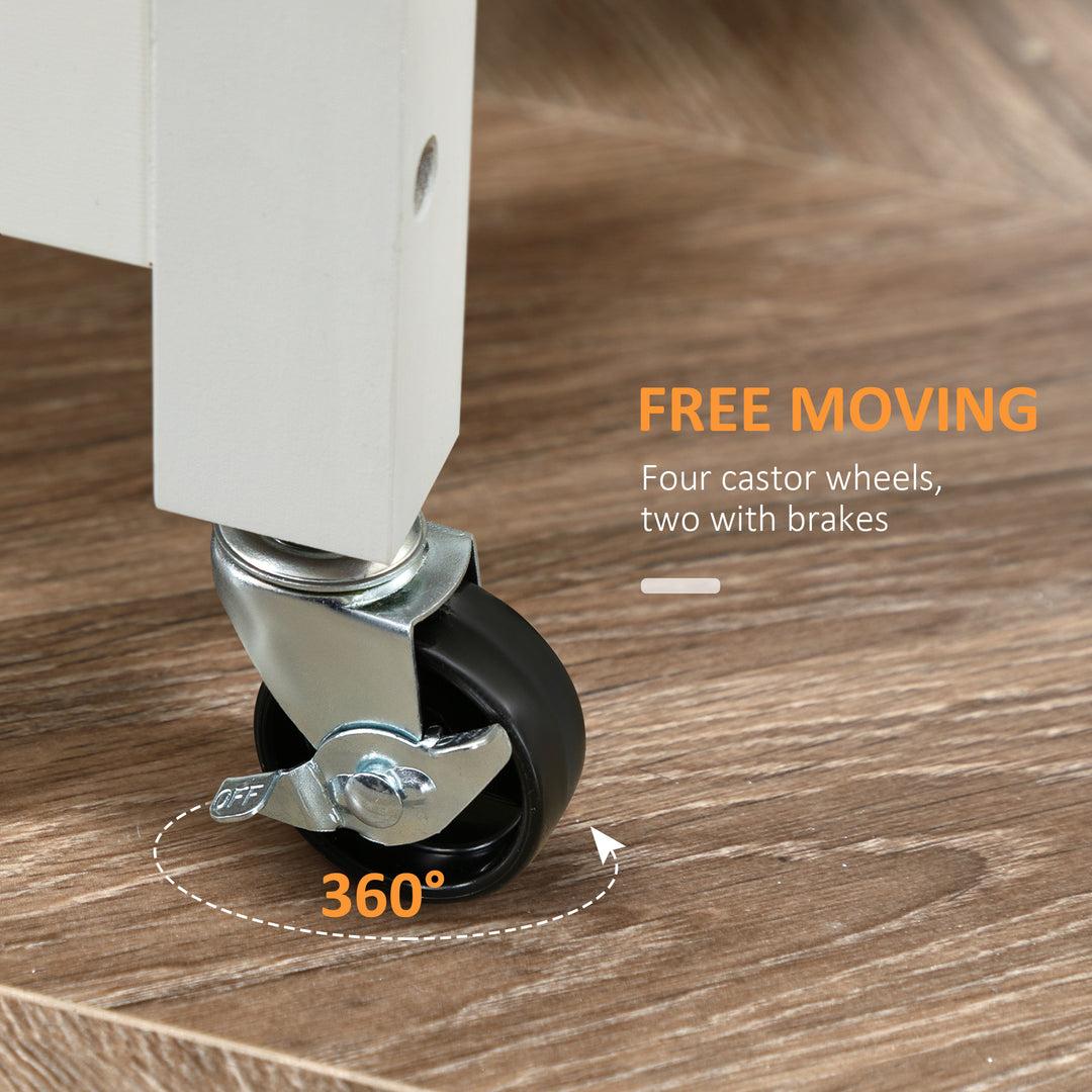 HOMCOM Kitchen Cart on Wheels with Embossed Door Panel, Utility Kitchen Island with Storage Drawer, White