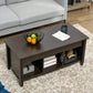 HOMCOM Lift Top Coffee Table with Hidden Storage Compartment and 3 Lower Shelves, Pop-Up Center Table for Living Room, Espresso
