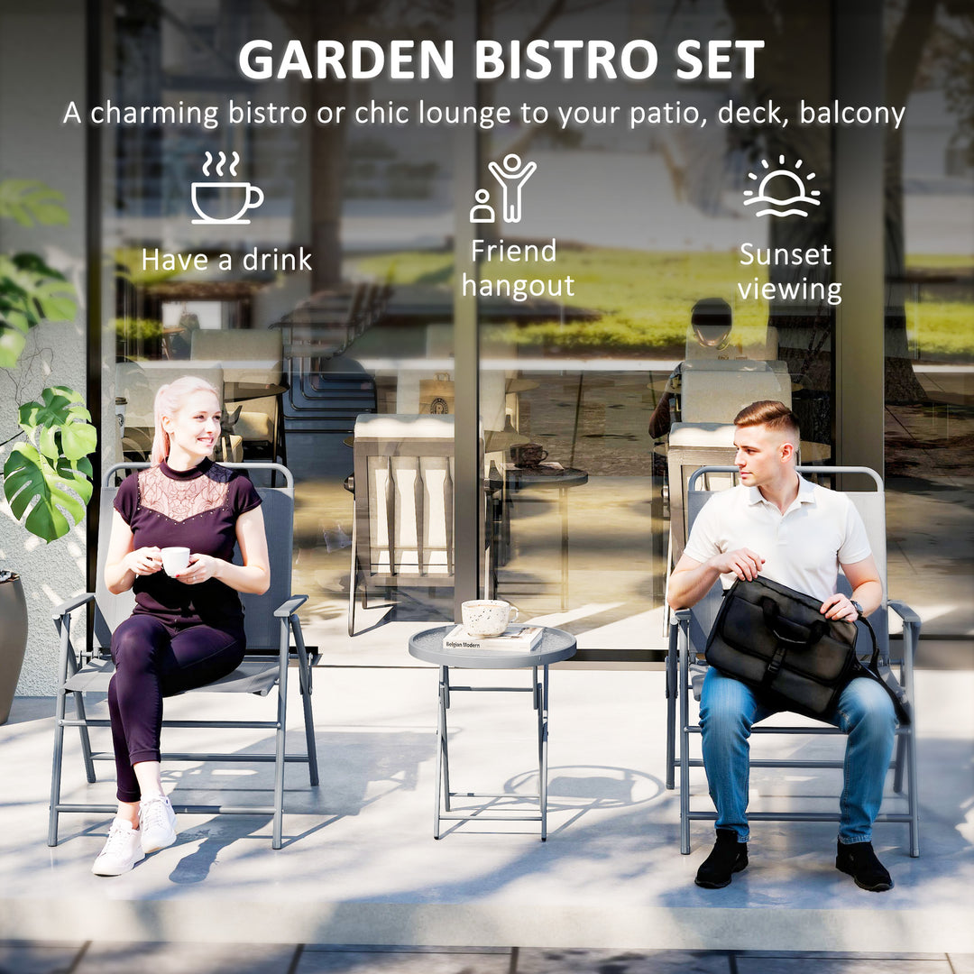 Outsunny 3 Pieces Outdoor Bistro Set, Folding Patio Table and Chairs with Tempered Glass Tabletop for Garden, Deck & Backyard
