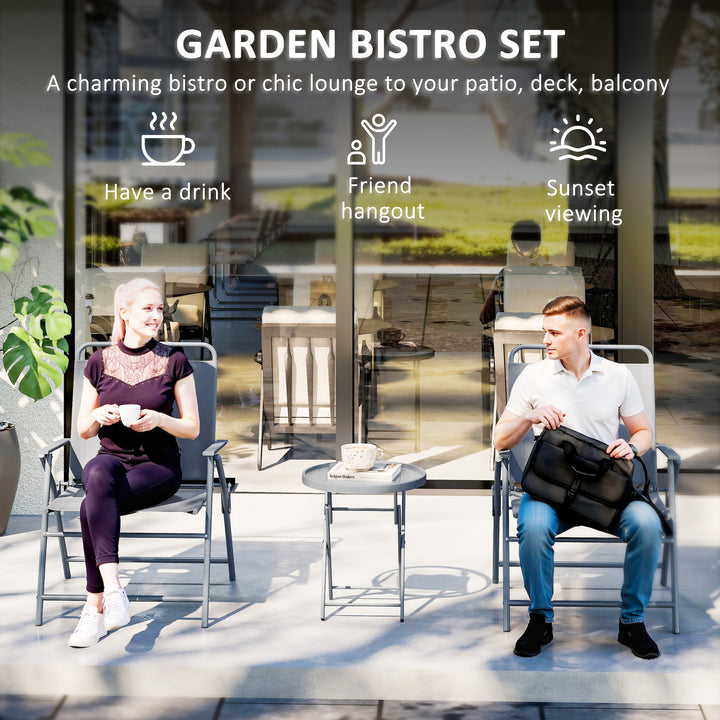 Outsunny 3 Pieces Outdoor Bistro Set, Folding Patio Table and Chairs with Tempered Glass Tabletop for Garden, Deck & Backyard