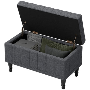 HOMCOM Storage Ottoman, Linen Fabric End of Bed Bench with Button Tufted Storage Bench for Bedroom, Grey
