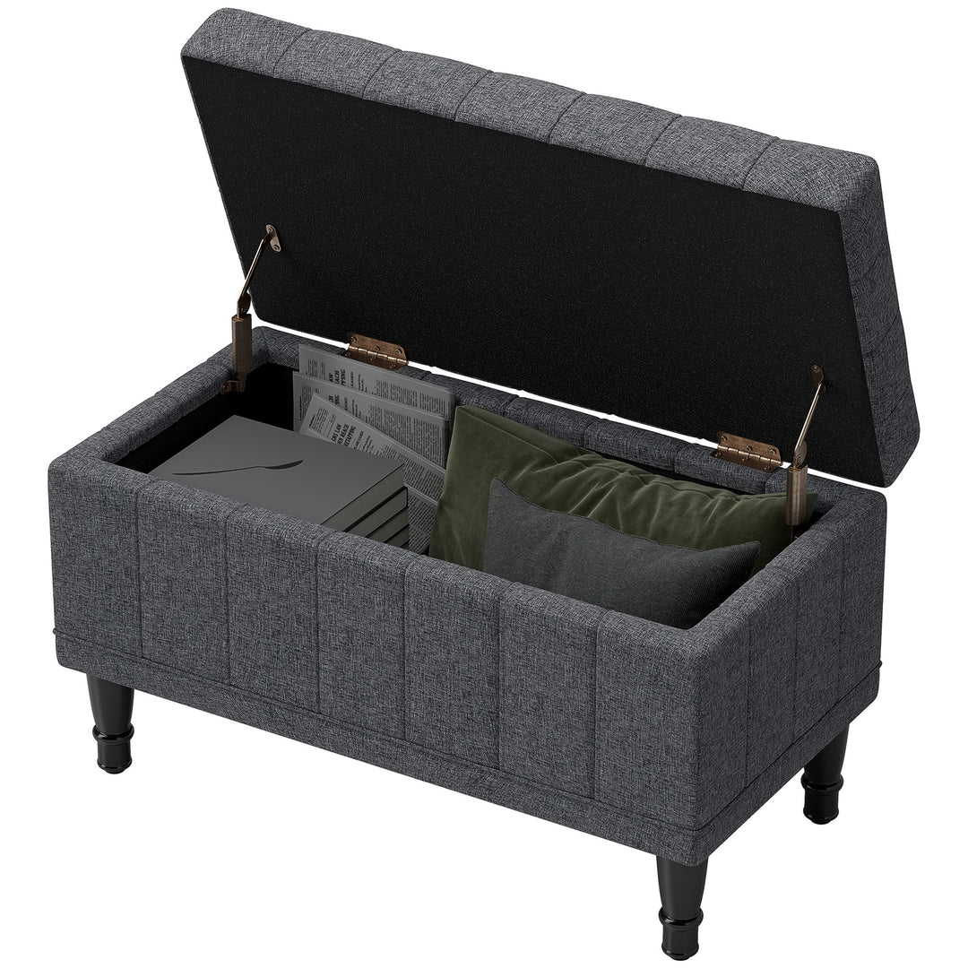 HOMCOM Storage Ottoman, Linen Fabric End of Bed Bench with Button Tufted Storage Bench for Bedroom, Grey