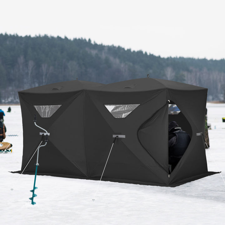 Outsunny 5-8 Person Pop-up Ice Fishing Shelter, Portable Ice Fishing Tent, Black