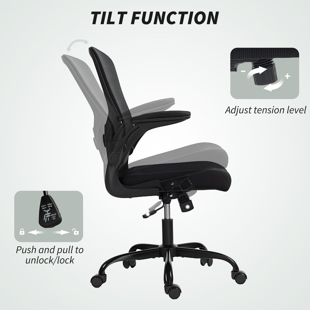 HOMCOM Ergonomic Mesh Office Chair with 4D Lumbar Support, Swivel Desk Chair with Flip-up Armrests, Tilt Function, Grey