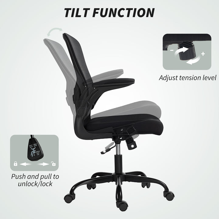 HOMCOM Ergonomic Mesh Office Chair with 4D Lumbar Support, Swivel Desk Chair with Flip-up Armrests, Tilt Function, Grey