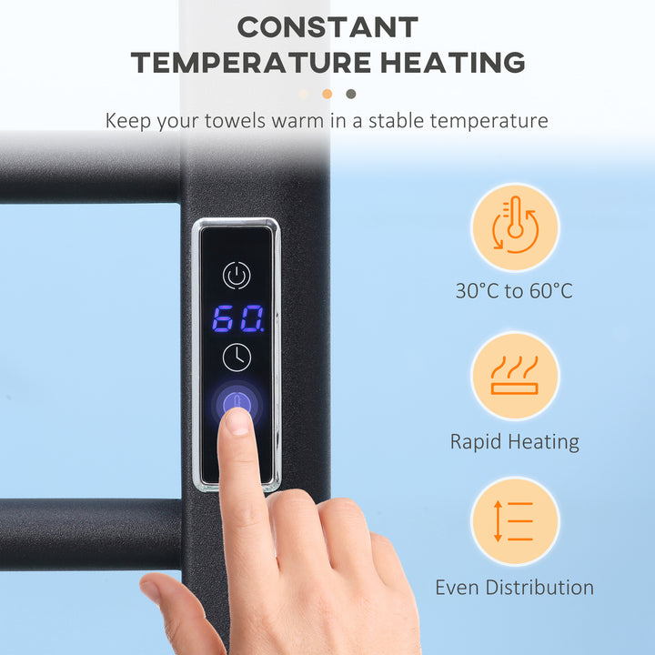 HOMCOM 8-Bar Heated Towel Warmer Rack with Built-in Timer and LED Indicators, Wall Mounted & Free Standing Carbon Steel Electric Towel Bar with Adjustable Temperature, White