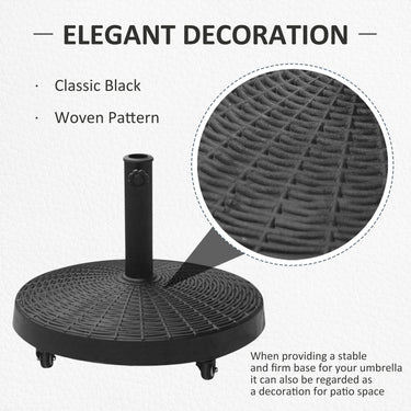 Outsunny 20.5" Round Parasol Base Resin Patio Umbrella Base Garden Parasol Holder Outdoor Offset Weight Stand with Wheels Black