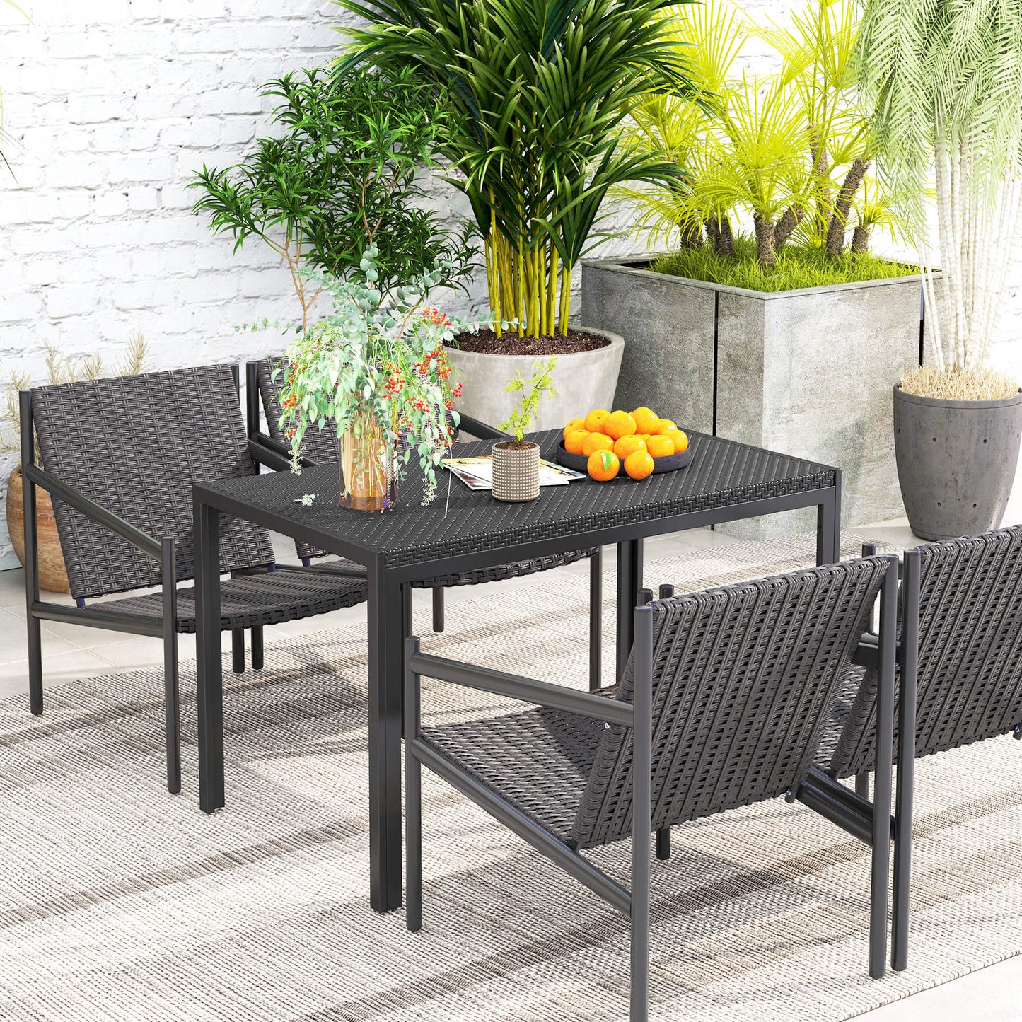Outsunny Rectangular Outdoor Dining Table, 4-Seat Patio Table with PE Rattan Wicker Tabletop for Backyard and Lawn, Grey