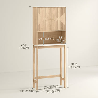 HOMCOM Over The Toilet Storage Cabinet with Adjustable Shelf, Open Shelf and Adjustable Bottom Bar, Oak