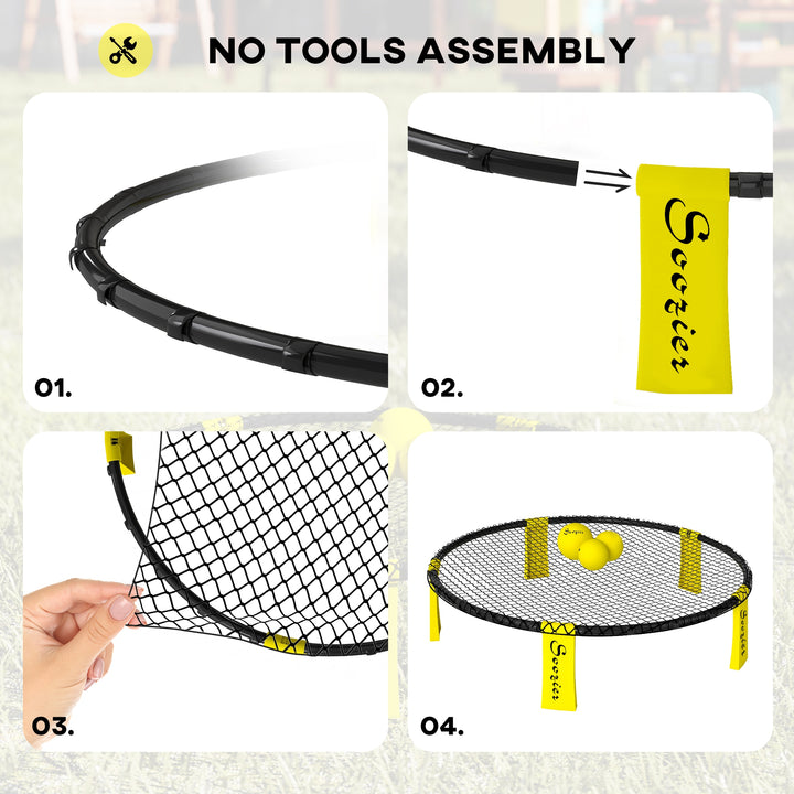 Soozier Spike Ball Game Set, Mini Beach Games Set w/ Roundnet, 3 Balls, Pump, Carrying Bag, Portable Outdoor Games for Families