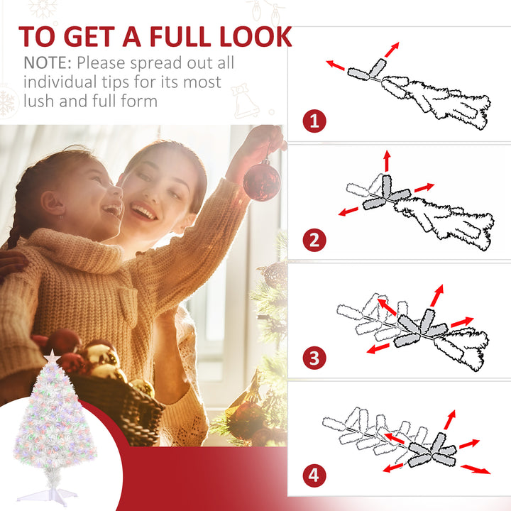 HOMCOM 2.5FT Prelit Artificial Tabletop Christmas Tree with Fibre Optics Holiday Home Xmas Decoration for Table and Desk Geen