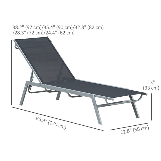 Outsunny Sun Lounger, Outdoor Chaise Lounge with 5-Position Backrest for garden, Black