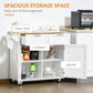 HOMCOM Rolling Kitchen Island with Storage Drawers, Kitchen Cart with Rubber Wood Top, Cabinet & Towel Rack, White