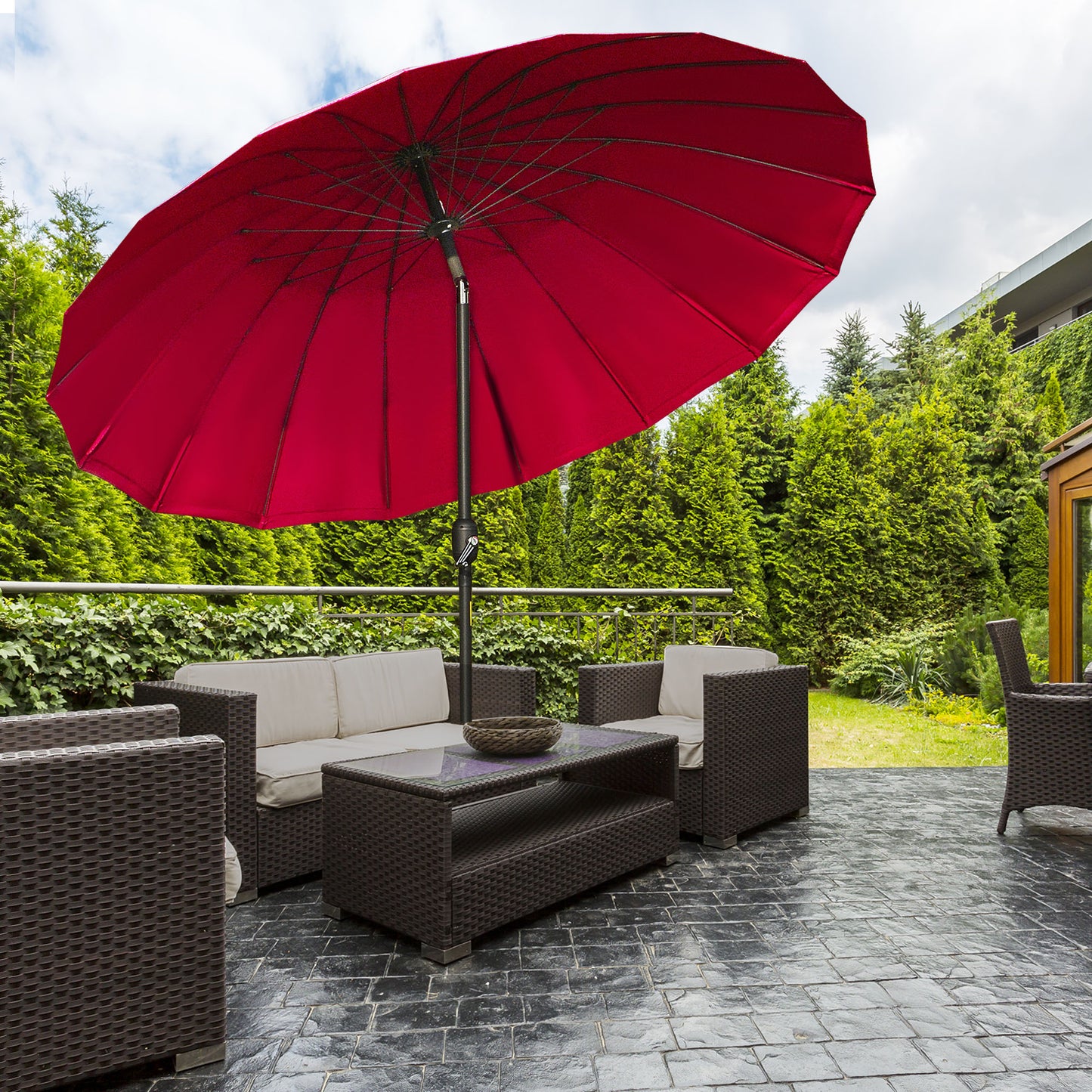 Outsunny 8ft Shanghai Garden Parasol Umbrella with Crank & Tilt, Adjustable Outdoor Sun Shade, Dark Grey