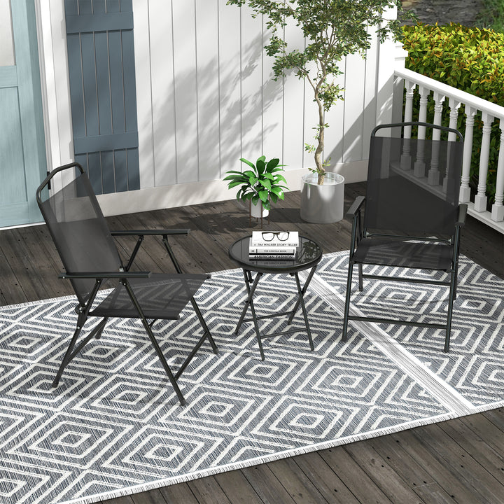 Outsunny 3 Pieces Bistro Set, Foldable Patio Furniture Set with Mesh Chairs, Glass Table for Garden, Balcony, Charcoal Grey