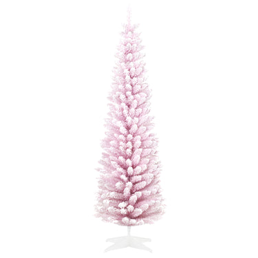HOMCOM 6ft Flocked Christmas Tree, Pencil Artificial Christmas Tree with Realistic Branches, Pink