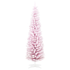 HOMCOM 6ft Flocked Christmas Tree, Pencil Artificial Christmas Tree with Realistic Branches, Pink