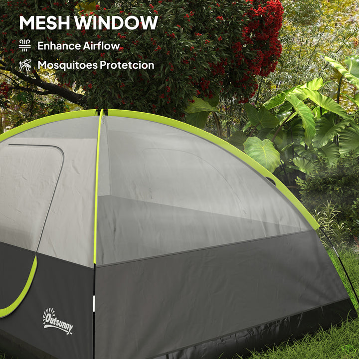 Outsunny Pop Up Camping Tent, 3-4 Person Family Tent, Waterproof Dome Tent with Mesh Window, Storage Pockets and Hook