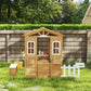 Outsunny Wooden Kids Playhouse with Door Windows Mailbox Flower Pot Holder Serving Station Bench Yellow