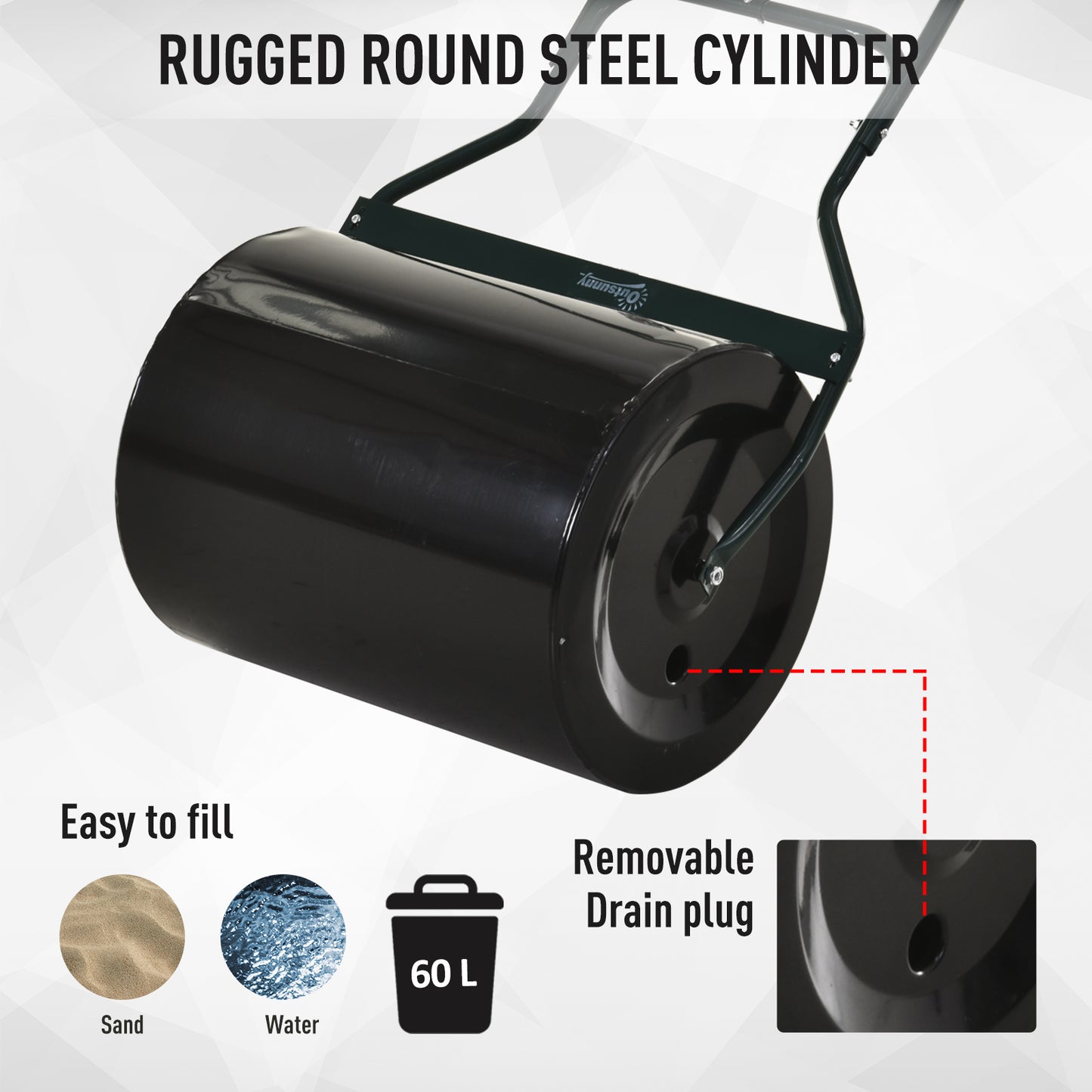 Outsunny 22" Push/Tow Behind Lawn Roller, Heavy Duty Sod Drum Roller Filled with 12 Gal Water/Sand, Grass Flattener for Yard, Patio, Park, Black