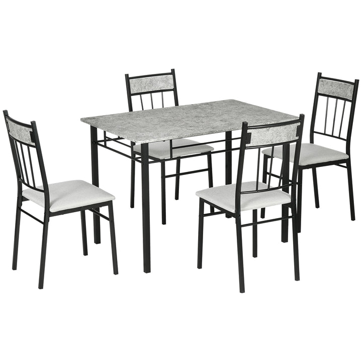 HOMCOM 5 Pieces Diner Tables Dining Room Sets for 4 People with Marble Effect Tabletop Padded Chairs and Metal Frame Grey