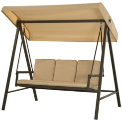 Outsunny 3 Seater Patio Swing Chair, Porch Swing with Adjustable Canopy and Removable Cushions, Outdoor Swing Seat, Beige
