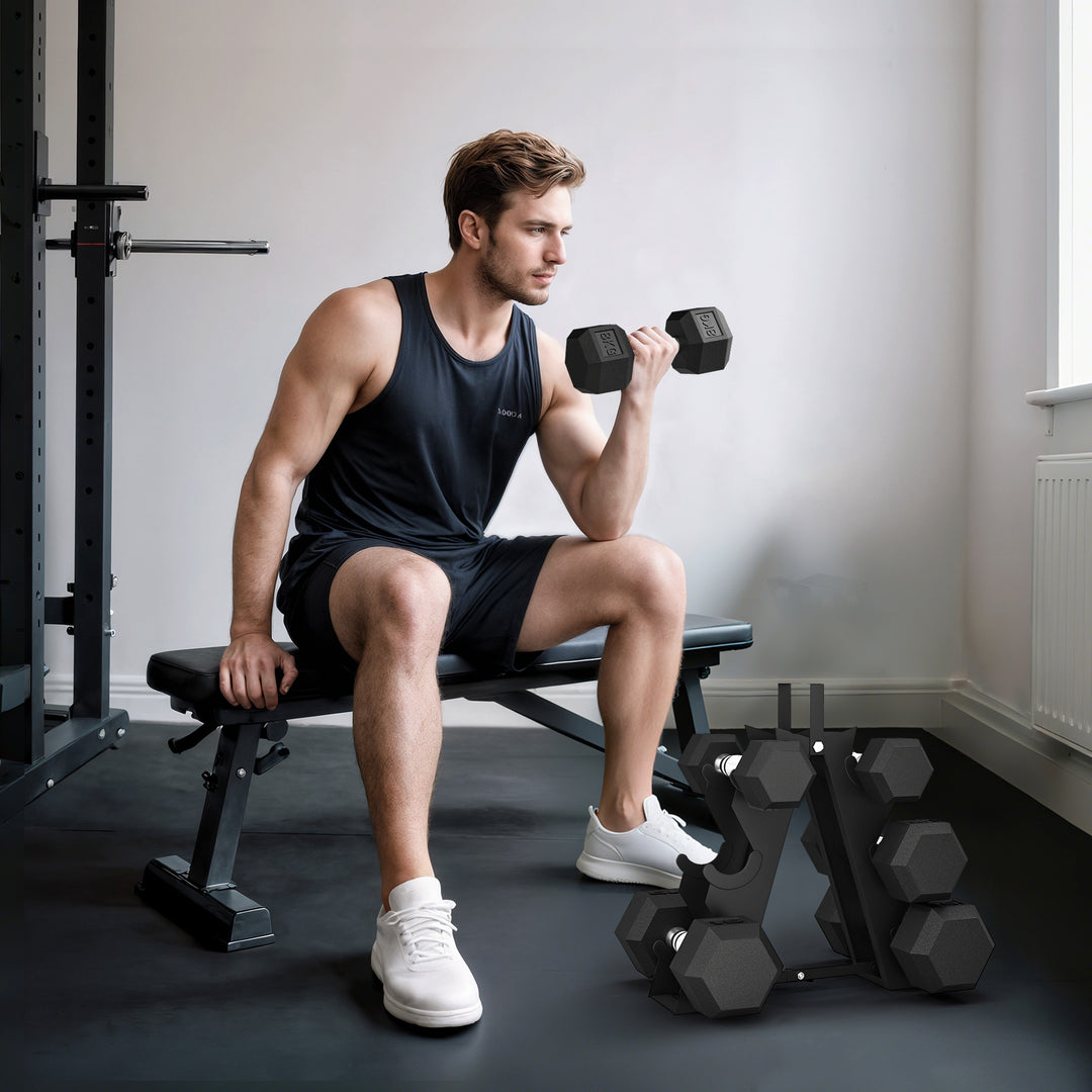 Soozier 60 LBS Hex Dumbbell Set with Rack, Rubber Coated Weights with Non-Slip Handles for Home Gym Strength Training