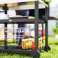 Outsunny 3-Shelf Outdoor Grill Dining Cart Pizza Oven Stand with Stainless Steel Top, Movable BBQ Food Prep Table Outdoor Kitchen Island with Hooks Wheels Handle, Charcoal Grey