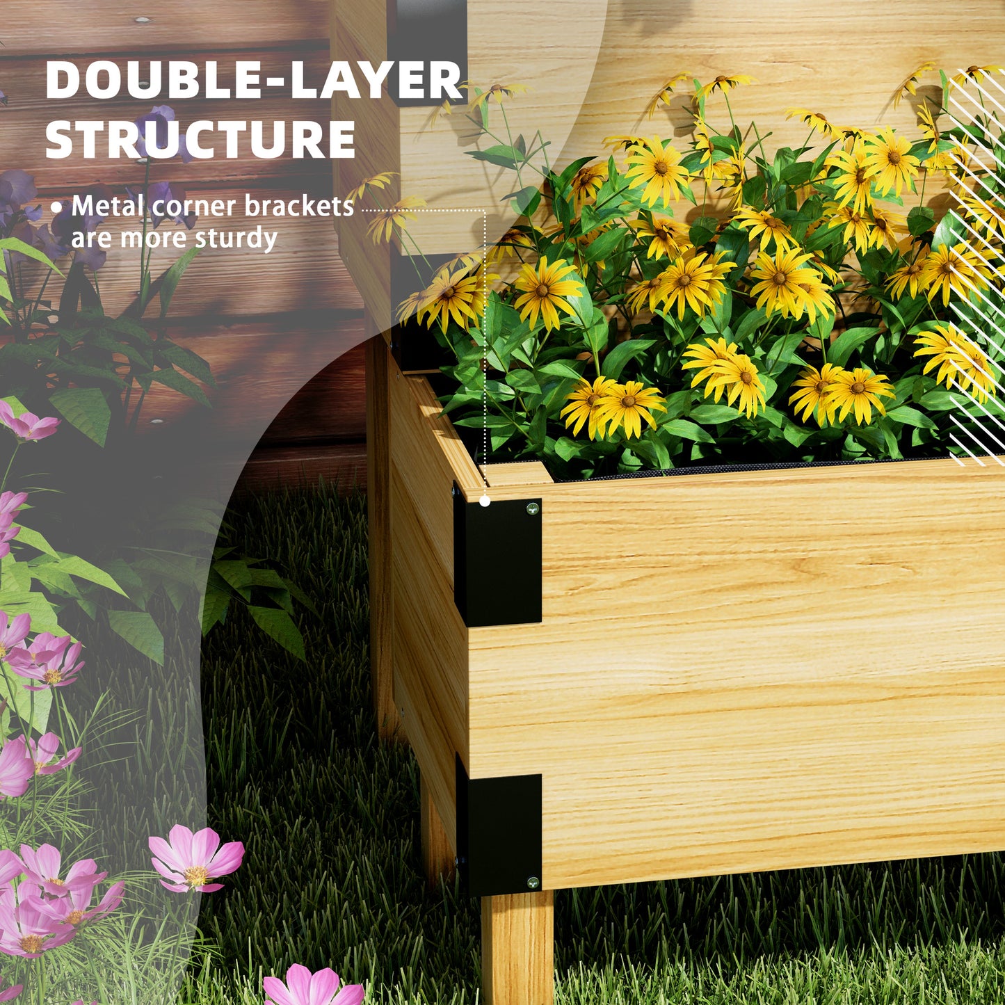 Outsunny Raised Garden Bed with Trellis, 2 Tier Wooden Elevated Planter Box  for Vegetables, Flowers, Herbs, Grey