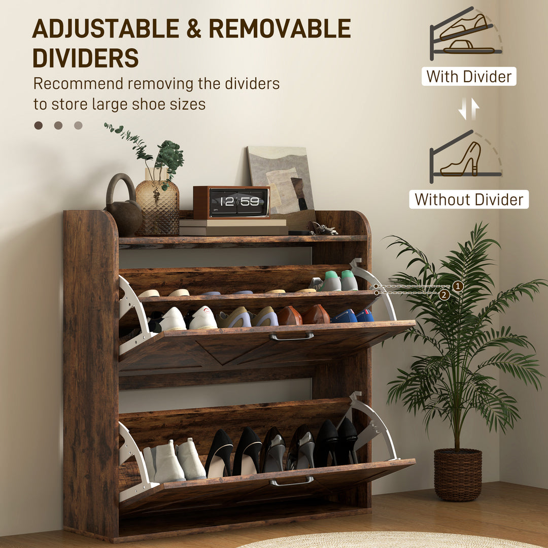 HOMCOM Narrow Shoe Storage Cabinet, Farmhouse Slim Shoe Cabinet with 2 Flip Drawers, Adjustable Shelves, White Oak