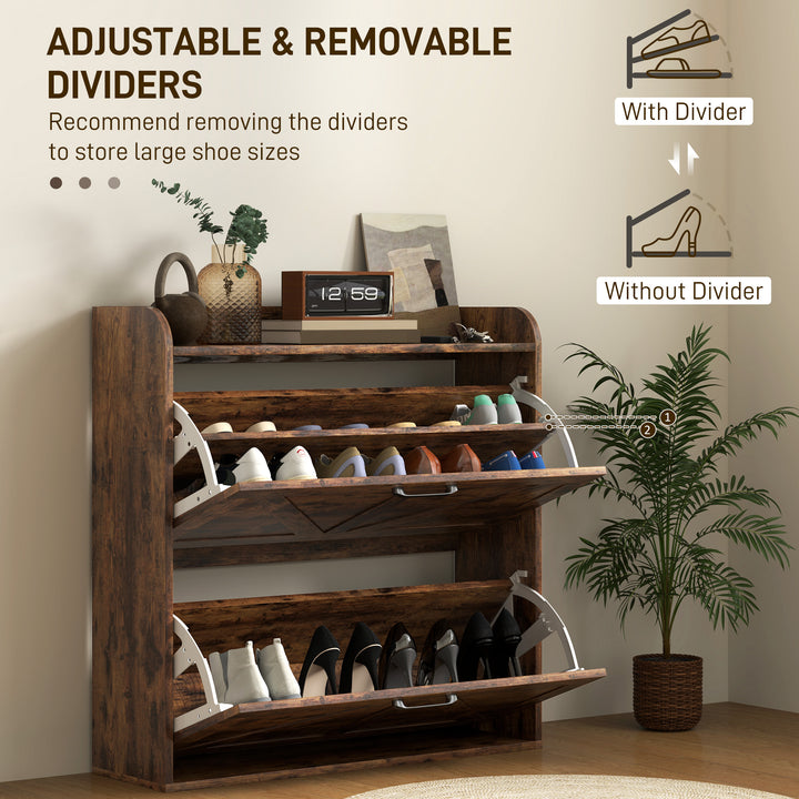 HOMCOM Narrow Shoe Storage Cabinet, Farmhouse Slim Shoe Cabinet with 2 Flip Drawers, Adjustable Shelves, White Oak