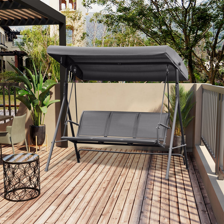 Outsunny 3-Seater Swing Chair Covered Garden Hammock A-Frame Outdoor Porch Glider Sling Seat with Adjustable Canopy Cover, Grey
