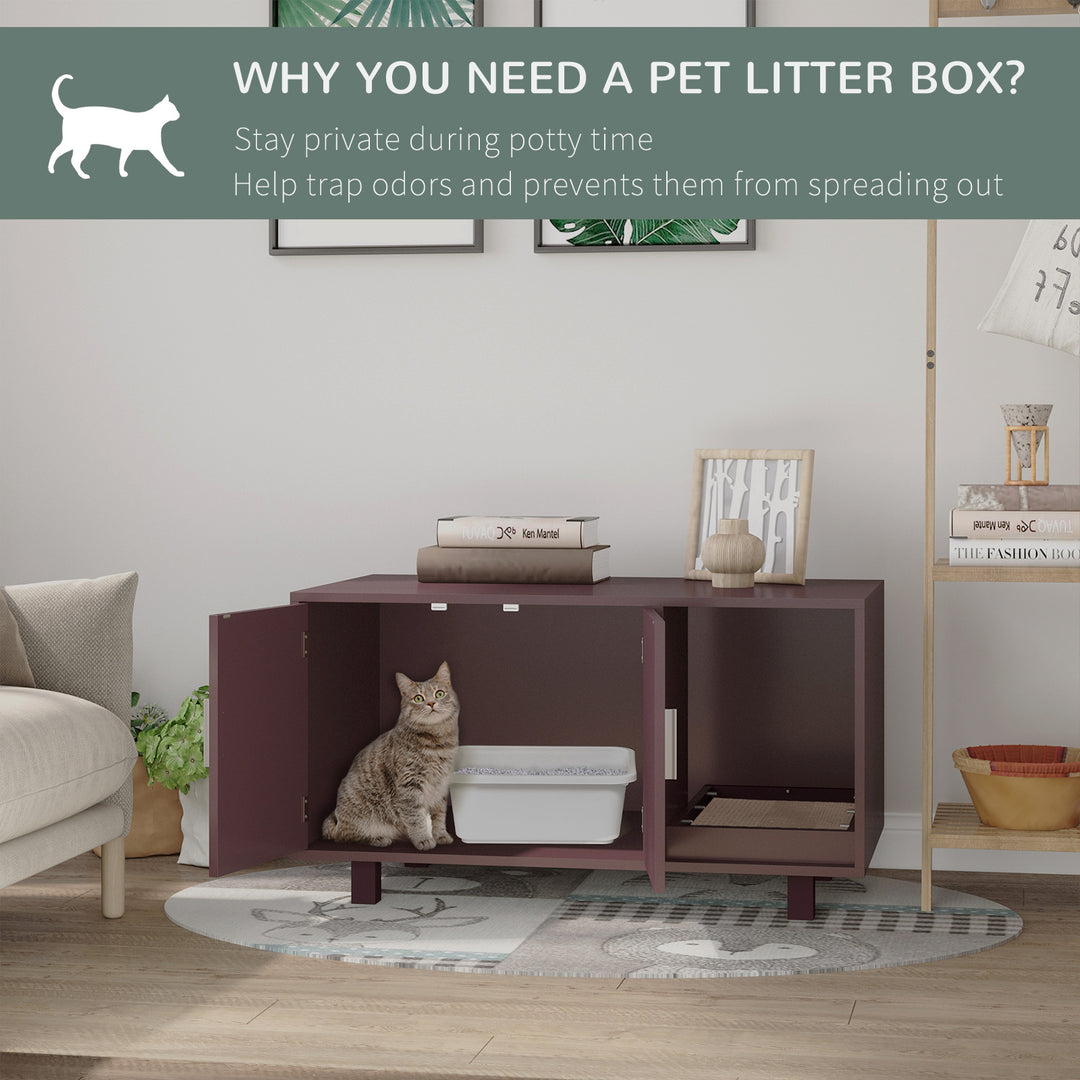 PawHut Cat Litter Box Enclosure, Hidden Litter Box Furniture, Cat House End Table Washroom with Scratching Pad, for Indoor Cats Kittens, Brown