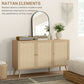 HOMCOM Kitchen Sideboard Cabinet, Boho Storage Cabinet with Shelves, Wood Legs, Decorative Rattan Doors, Natural