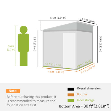 Outsunny 5x7 Garden Shed, Lean-to Metal Storage with Foundation, Sliding Door & 2 Vents for Garden Tools, White
