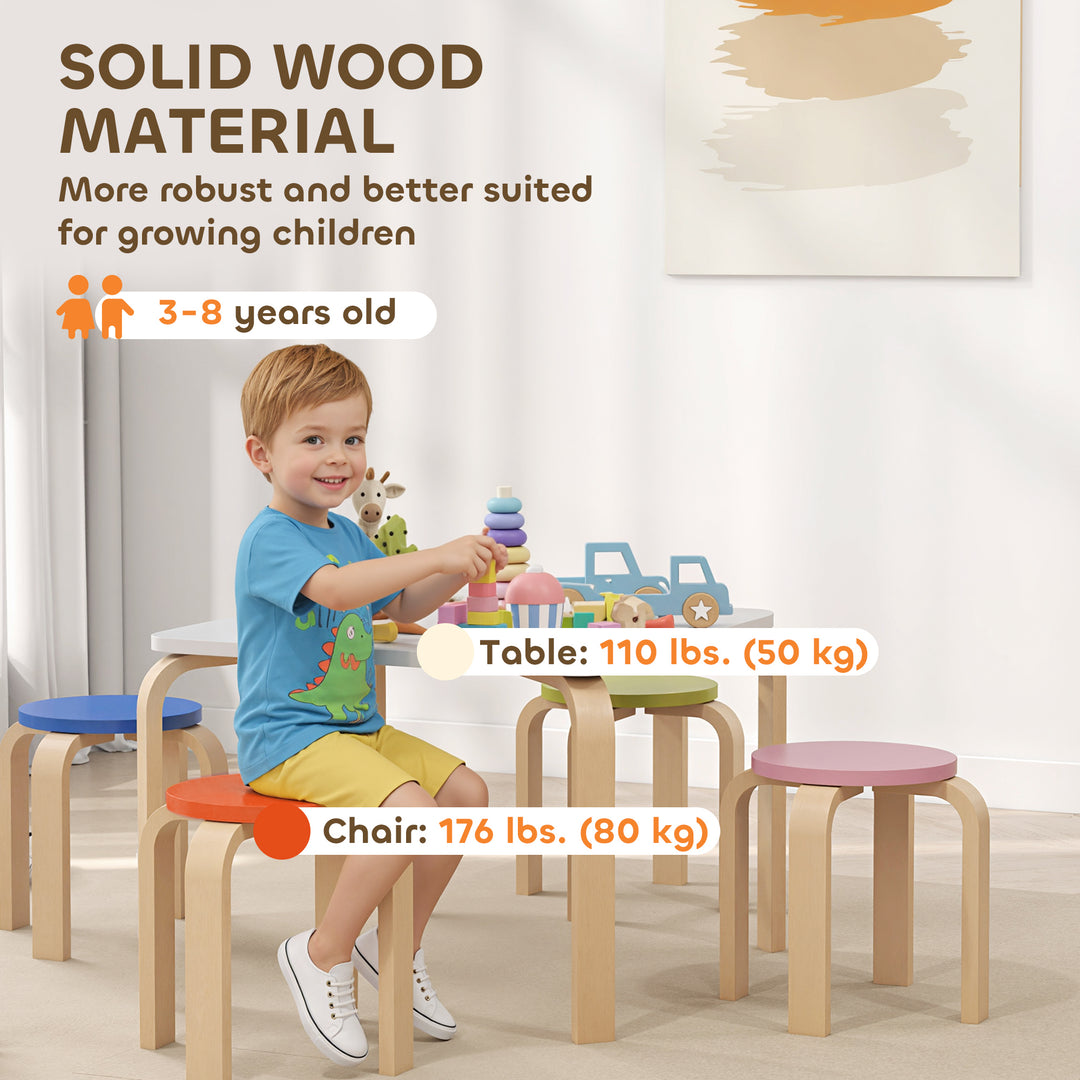 Qaba Kids Table and Chair Set, 5-Piece Children Furniture Set, Kids Table and 4 Chair Set for Daycare, Classroom, Playroom