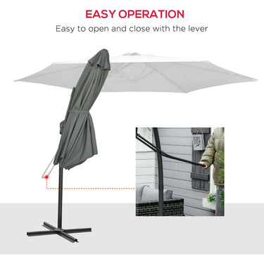 Outsunny 10ft Cantilever Patio Umbrella Offset Parasol with Crank Handle, Cross Base for Garden, Deck, Dark Grey