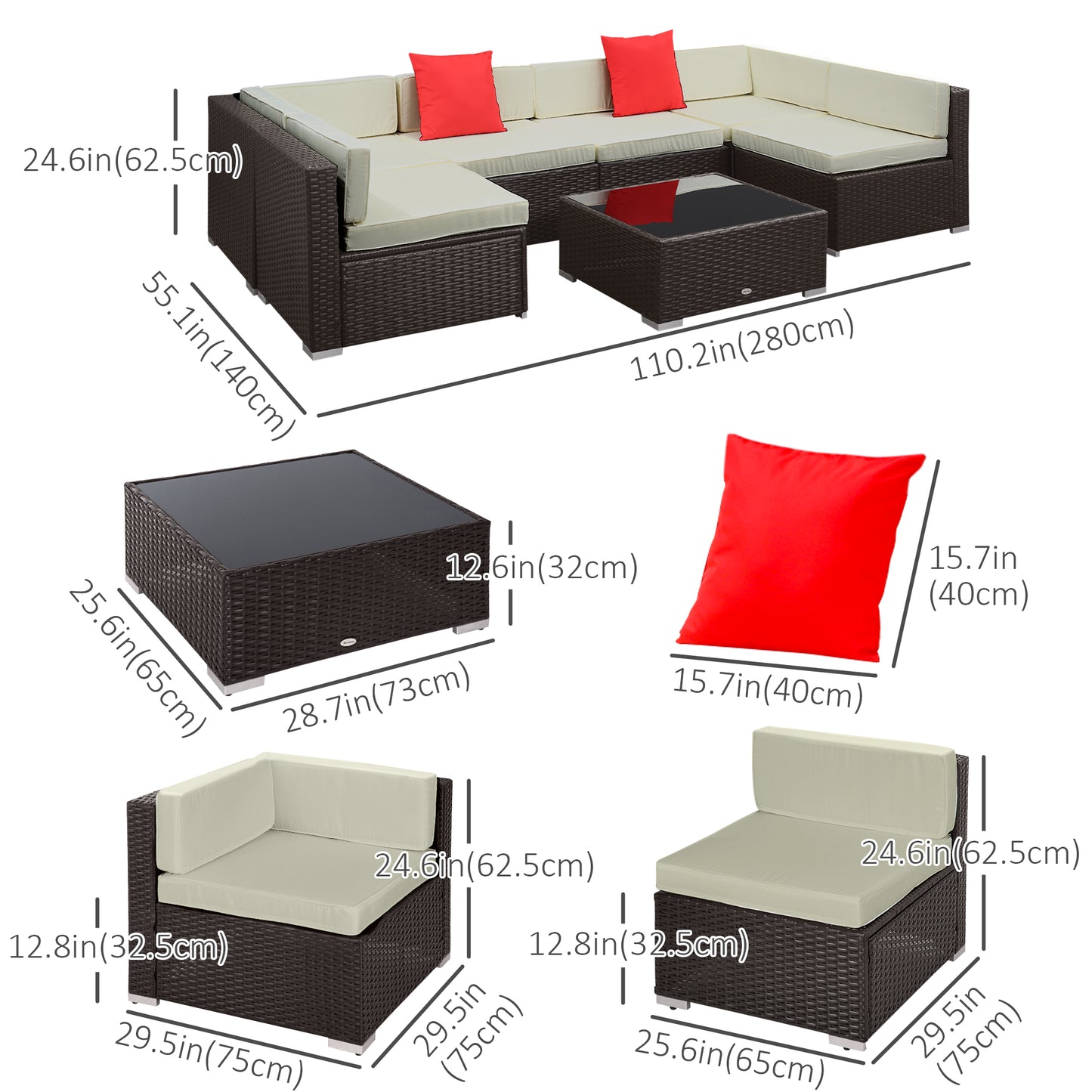 Outsunny 7 Pieces Outdoor Rattan Furniture Set, Patio Wicker Sectional Conversation Sofa Set, Blue