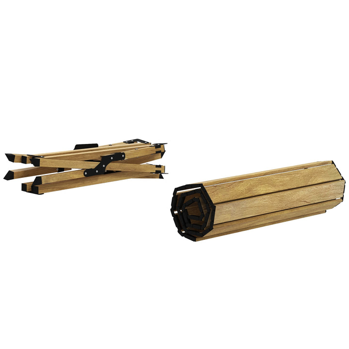 Outsunny Folding Picnic Table, Portable Aluminum Camping Table with Roll-Up Top for Party, BBQ, Beach, Natural