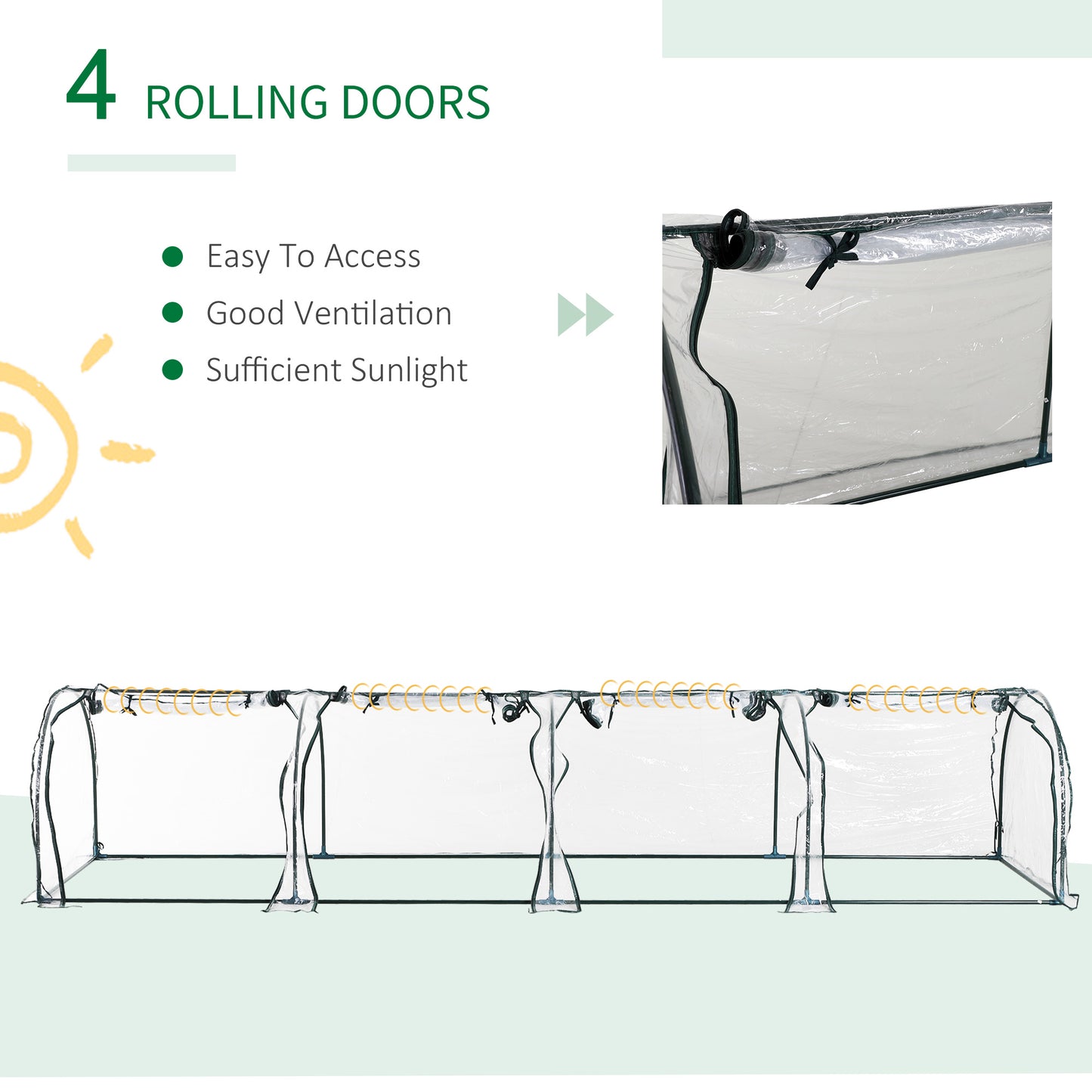 Outsunny 138"x39"x32" Transparent PVC Mini Tunnel Greenhouse Garden Green Grow Shed Portable Plant Flower Warm House Steel Frame Zipped Doors