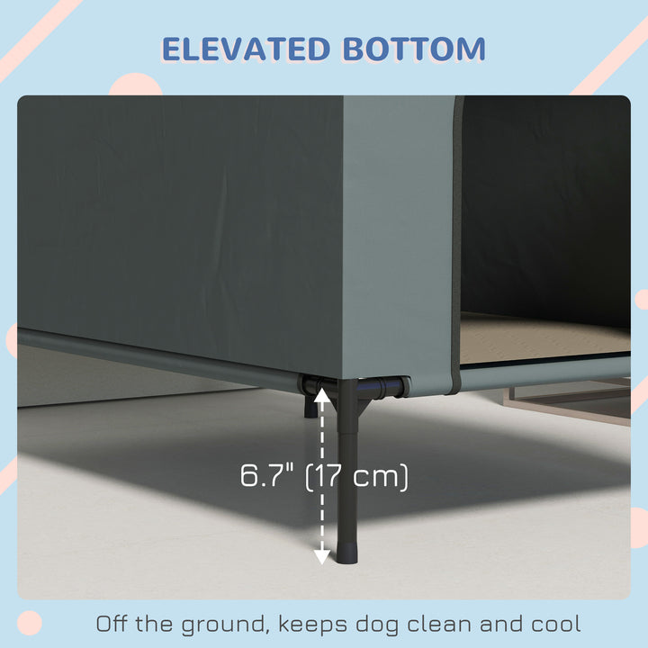 PawHut Dog House Outdoor Elevated Dog Bed with Removable Cover, Mesh Windows, Storage Bag, for S and M-Sized Dogs, Grey