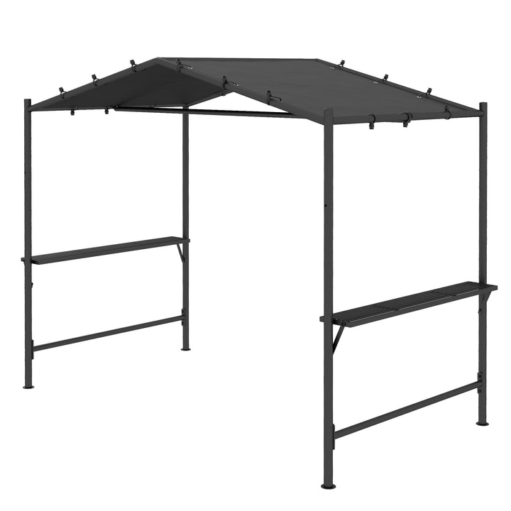 Outsunny 9' x 5' BBQ Grill Gazebo Tent, Garden Grill Canopy Outdoor Grill Shelter w/ Steel Frame and Serving Shelves, Dark Grey
