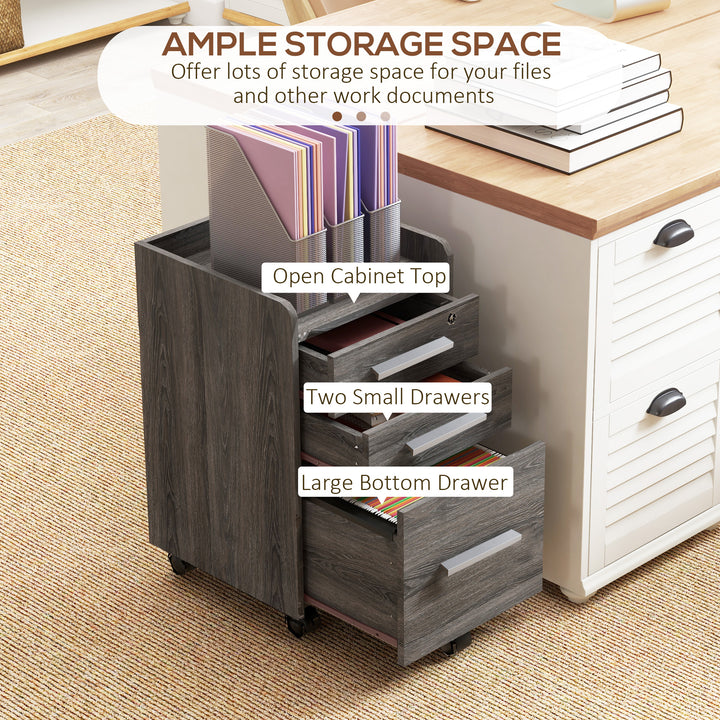 HOMCOM 3 Drawer File Cabinet with Lock and Edged Top, Lockable Filing Cabinet on Wheels for Letter and A4 Size, White