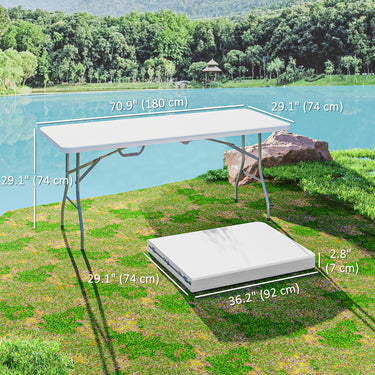 Outsunny 6ft Folding Table, Portable Plastic Camping Table with Carrying Handle, Outdoor Indoor Picnic Table for Party, BBQ