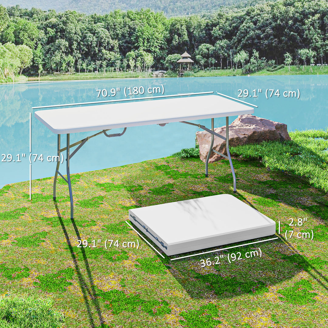 Outsunny 6ft Folding Table, Portable Plastic Camping Table with Carrying Handle, Outdoor Indoor Picnic Table for Party, BBQ