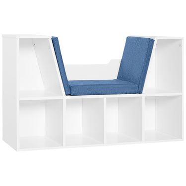 HOMCOM 6-Cubby Bookcase with Seat Cushion, Cube Storage Shelf with Reading Nook for Home Office, Study, Blue