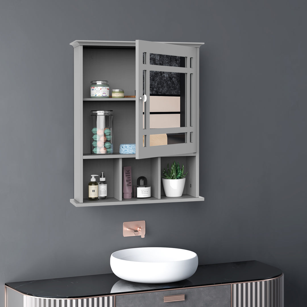 kleankin Bathroom Cabinet Wall Mount with Mirror Door 3 Shelf Organizer for Bathroom, Kitchen, Bedroom, Grey